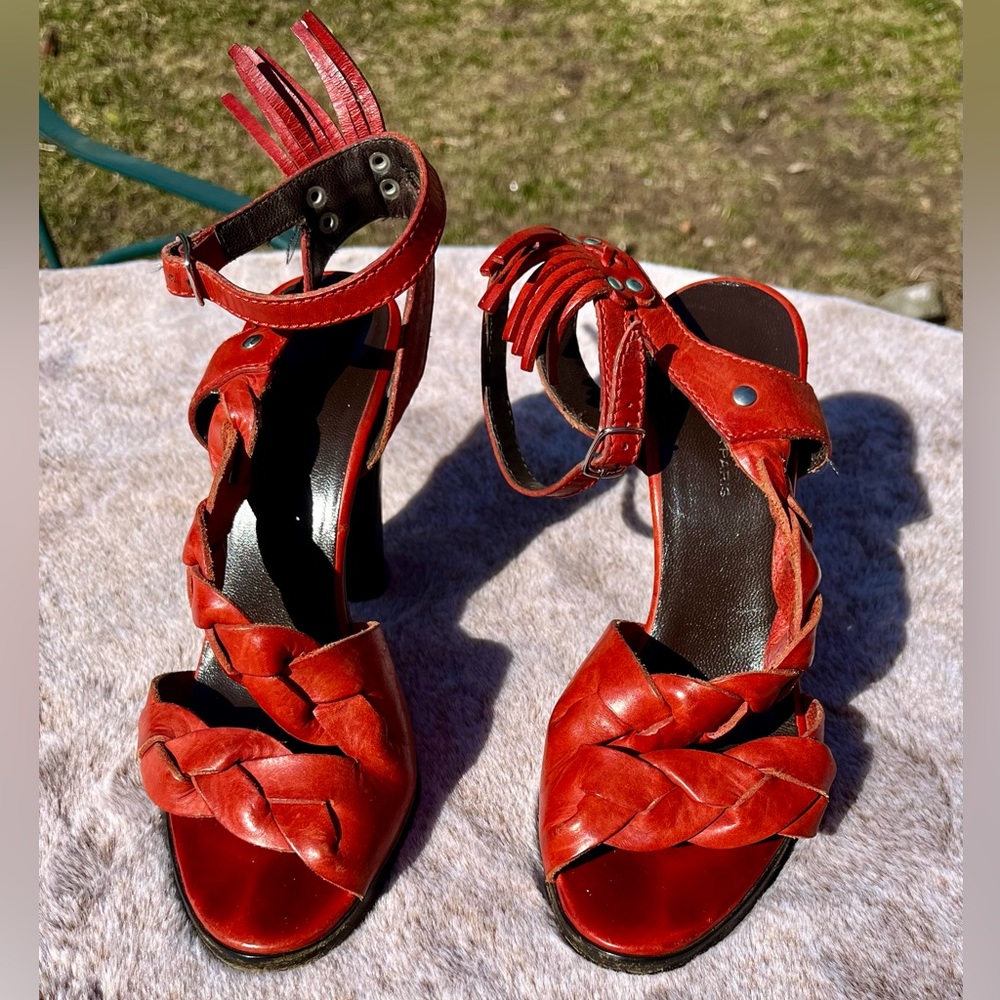 Balenciaga Orange Leather Strappy Heeled Sandals Size 36.5 (7-8)